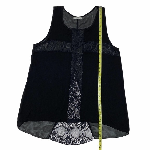 ISSI Black Sheer Mesh Lace Sleeveless High Low Tank Top Blouse - Picture 6 of 10